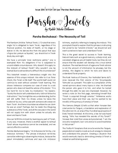 Parsha Jewels — Parshas Bechukotai