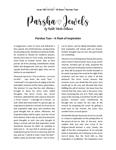 Parsha Jewels — Parshas Tzav