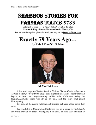 Shabbos Stories — Parshas Toldos
