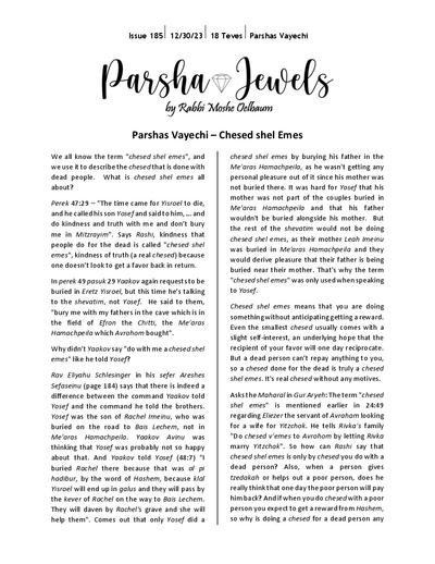 Parsha Jewels — Parshas Vayechi