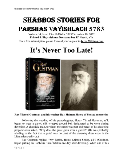 Shabbos Stories — Parshas Vayishlach