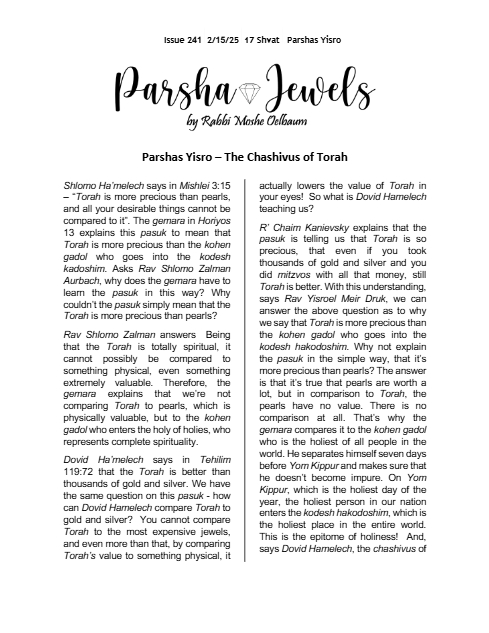 Parsha Jewels — Parshas Yisro