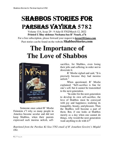 Shabbos Stories — Parshas Vayikra