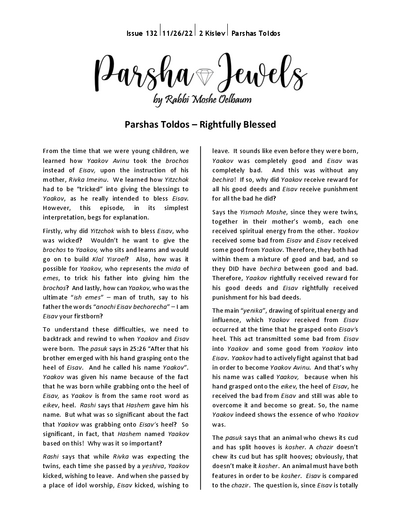 Parsha Jewels — Parshas Toldos