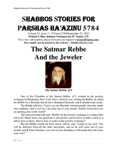 Shabbos Stories — Parshas Ha'azinu