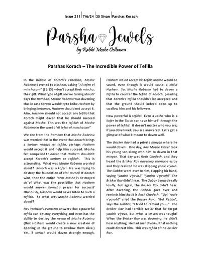Parsha Jewels — Parshas Korach